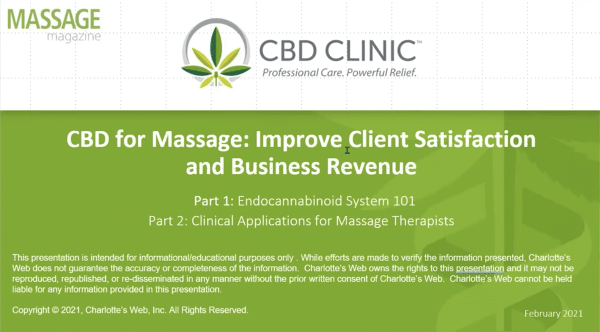 webinar on CBD for massage therapists for results and revenue